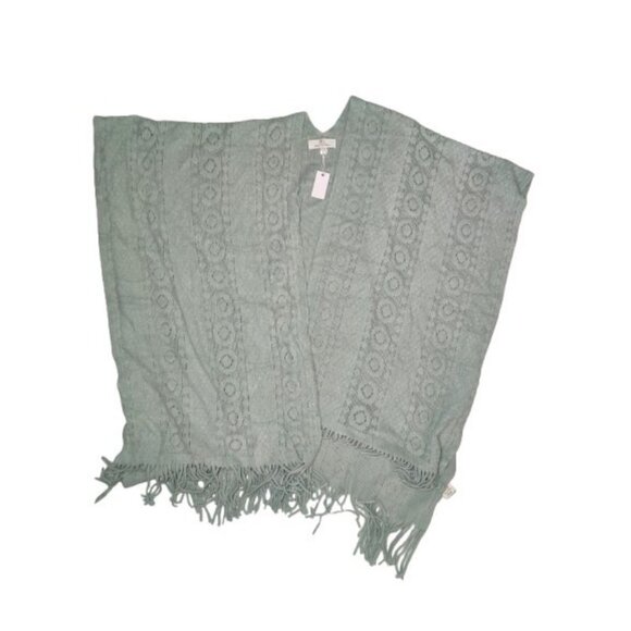 Pretty Persuasions Shawl Wrap Cozy Open Knit Aqua Blue W Fringe One Size NWT - Picture 3 of 8